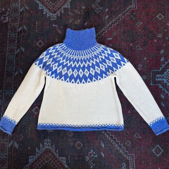 Alex Mill "Bailey" Fair Isle Turtleneck Sweater | Small | Blue & White | Nordic - Picture 3 of 8